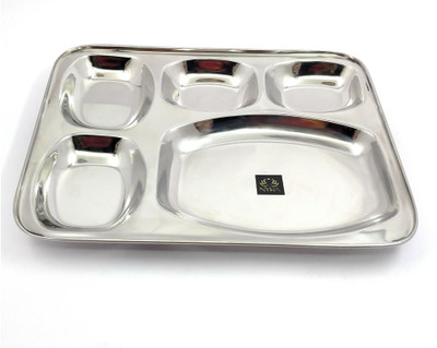 Nyra Stainless-Steel square shaped 5 in 1 divided compartment Bhojan Thali Sectioned Plate(Pack of 4)