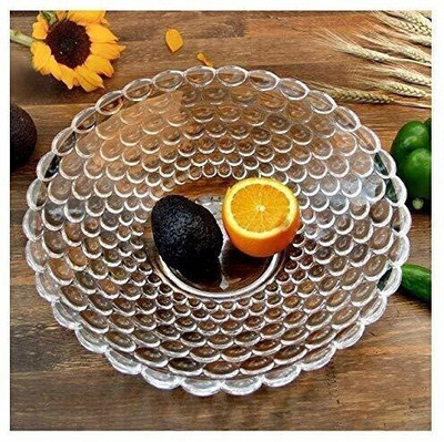 MDNSHO Transparent Crystal Glass Bubble Fruit Bowl Plate Serving Tray 24.5 cm, Pack of 1 Tray(Microwave Safe)