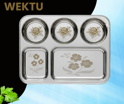 WEKTU Premium Stainless Steel Compartment Plates/Food Grade/5 in 1/Laser Print/1PC/2 Sectioned Plate