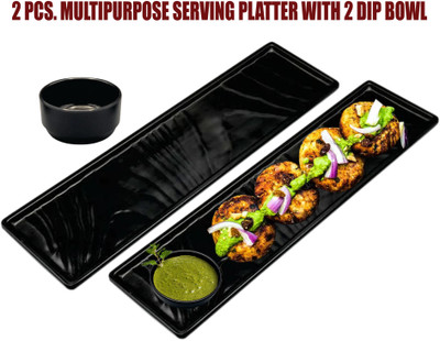 ZIDO 2 Pcs Serving Platter for serving all type of Snacks and Tikka with 2 Dip Bowl. Tray(Pack of 4)