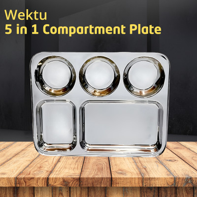 WEKTU Stainless Steel Bhojan Thal/5 in 1/Food Grade pass/BPA FREE/66 Sectioned Plate(Microwave Safe)