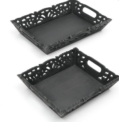 Designer Library Andal Carved Serving Tray Tray(Pack of 2)