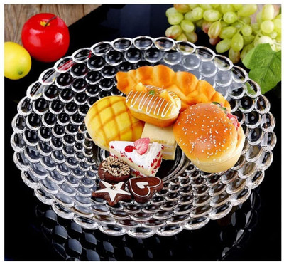 TDMM Glass Decorative Bowl Transparent Crystal Glass Bubble Fruit Bowl Plate Serving Tray 24.5 cm,(Pack of 1, Clear)