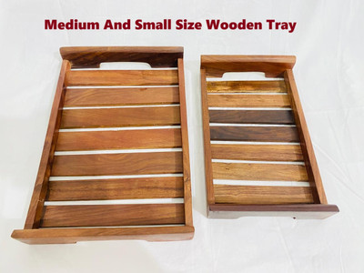WoodenWale Wooden Tray Pack Of 2 (Medium And Small Tray)Size 30x20x4cm And 25x15x4cm Tray