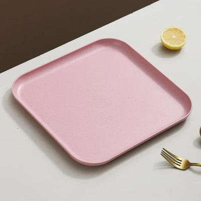 Besillia Wheat Straw Square Dinner Tray | Serving Tray for Snacks Set | Lunch (Pack of 1) Tray