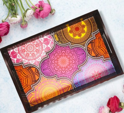 Espoir bloom Wooden tray set of 1 with UV print|Serving Tray|Multipurpose Tray|EB-T1141 Tray