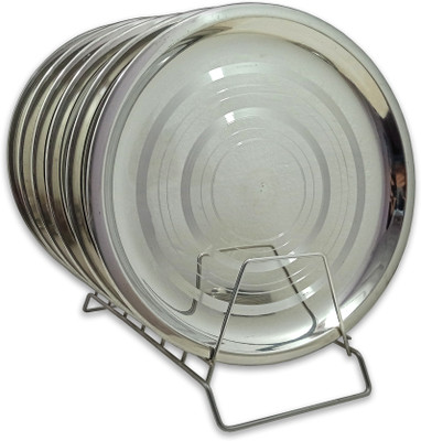Kitchrox Stainless Steel Dinner Plates | Durable, Lightweight Dinnerware for Everyday Use Dinner Plate(Pack of 6)