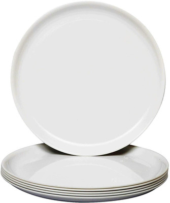 Everbuy Glossy Finish White Colored Microwave Safe Stackable Round Dinner Plates Set For Lunch Dinner Parties and Household (11 inches) Dinner Plate(Pack of 12, Microwave Safe)