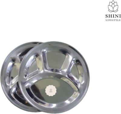 SHINI LIFESTYLE Stainless Steel Lunch/Dinner Plate/Bhojan Thali/Sectioned Plate Dinner Plate(Pack of 2)