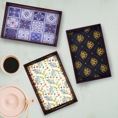 Angira handicarft Wooden Tray set of 3 for serving Tea/coffee/snacks AHS-TRAY145_1310 Tray(Pack of 3)