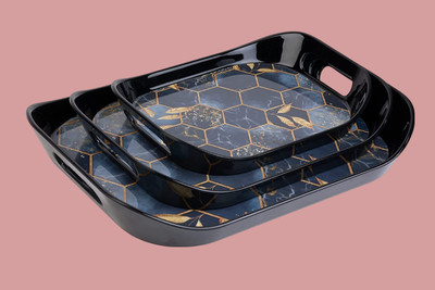 Finner Serving Tray Set of 3 Honeycomb Design Serving Platters Tray(Pack of 3)