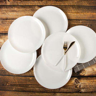 RAVRI TRADERS Pack of 6 Marble Classique Full Plate Dinner Set(White, Microwave Safe)