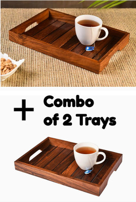 Unique Arts Shoppee Unique Arts Present Combo of 2 Handcrafted Premium Look Design Wood Serving Tray(Pack of 2)