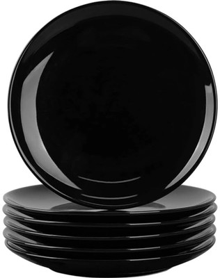DSRPC Small Half Plate Plastic Glossy-6 Pcs( Black) Snacks Serving Plate Half Plate(Pack of 6, Microwave Safe)