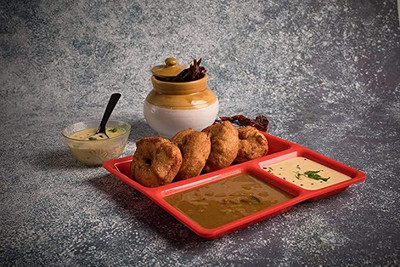 Kanha 3 In 1 Plastic Pav Bhaji Plates /Plates For Breakfast/Lunch/Dinner (EXTRA DEEP) Sectioned Plate(Pack of 6, Microwave Safe)