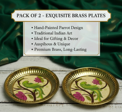 Elitekitch Pack of 2_- Beautiful Parrot Design Heavy Brass Plate Dinner Plate(Pack of 2, Microwave Safe)