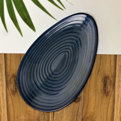 StyleMyWay Ceramic Hand Glazed Oval Platter – Botz Blue Grey Speckle - 26 cm - 490 gm Dinner Plate(Microwave Safe)