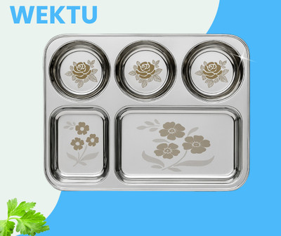 WEKTU Premium Stainless Steel Compartment Plates/Food Grade/5 in 1/Laser Print/1PC/32 Sectioned Plate