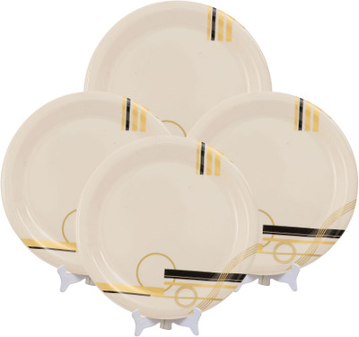 Ariya Melamine Dinner Plate Pack of 4 | 11 Inch Round Plates with Line Design Dinner Plate(Pack of 4, Microwave Safe)
