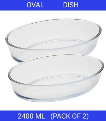 PKMSHO Borosilicate Glass Oval Baking Dish, Oven Safe, 2400ml 1 Pcs Baking Dish(Pack of 2, Microwave Safe)