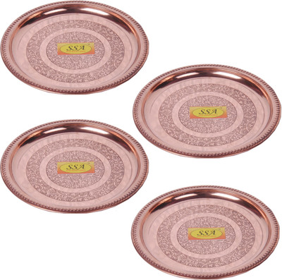 Shivshakti Arts Set Of 4 Handmade Pure Plate Round Shaped embossed design small Quarter Plate(Pack of 4)
