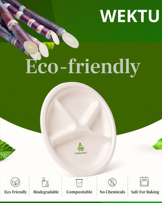 WEKTU Eco Friendly Comapartment Plates/50PC/Sugarcane/05 Dinner Plate(Pack of 50, Microwave Safe)