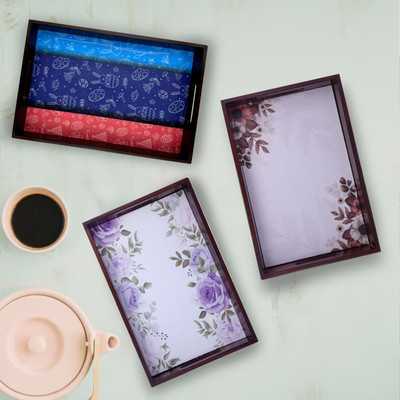 Angira handicarft Wooden Tray set of 3 for serving Tea/coffee/snacks AHS-TRAY131_1310 Tray(Pack of 3)