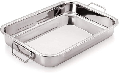 Dynore Stainless Steel Lasagna Tray with Handle for Serving Any Foods (35.5 cm x 27 cm) Tray