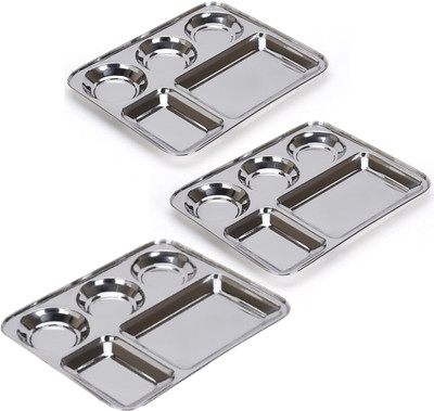 Stylbase Heavy Stanless Steel Bhojan Thali / Dinner Plate Sectioned Plate Pack Of 1 Dinner Plate(Pack of 3, Microwave Safe)