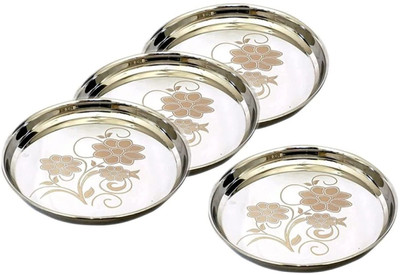 FinoFox Classy & Designer Stainless Steel Thali / Khumcha / Dinner Plate(Pack of 4)