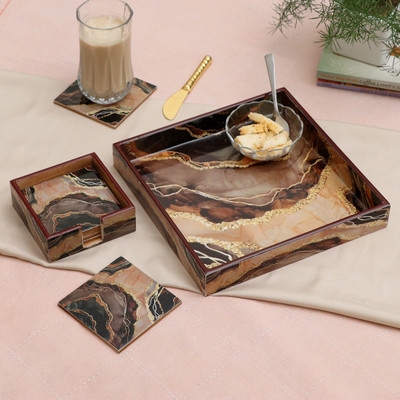 DULI Square Serving Tray Coaster Set for Home & Kitchen Tray Dining Table 10x10 inch Tray