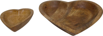 MZ Collections set of 2 Wooden Heart Shape Tray in mango wood with natural finish Tray(Pack of 2)