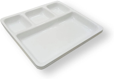 TWINK 4 Compartment White Square Plates For Serving Snacks Breakfast Dinner Plate(Pack of 2)