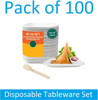 Sauran Eco-Friendly and Perfect for Weddings Square Plates (DGP1.57) Half Plate(Pack of 100, Microwave Safe)
