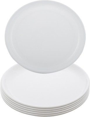 KUBER INDUSTRIES 6 Pieces Unbreakable Round Plastic Microwave Safe Dinner Plates (White) - CTKTC34600 Dinner Plate(Pack of 6, Microwave Safe)