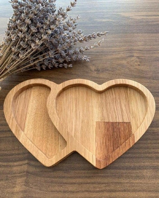 Navdurga Sangwan Heart-Shaped Wooden Tray | Elegant Natural Finish Snack Serving Tray