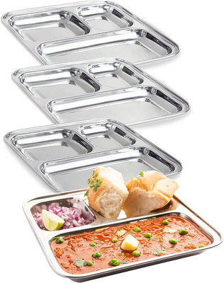 Lyticx 3In1 Stainless Steel Plates with Compartments /Tiffin Plates /Pav / Rice Plates(Pack of 4, Microwave Safe)
