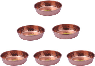Shivshakti Arts Set Of 6 Handmade Pure Hammered Designed Copper Plate For Pudings Rice Plate Homeware Hotelware Dinnerware Kitchenware Quarter Plate(Pack of 6)