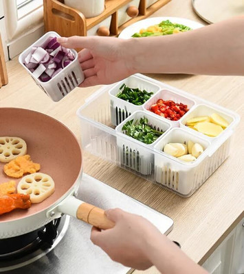 SONA GALLERY Fridge Storage Box for Vegetables Plastic Fruit & Vegetable Basket(White)