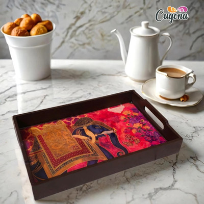 CUGONA Wooden Serving Tray-12x8inch Wooden Tray for Serving Snack Resin Coated Tray Tray