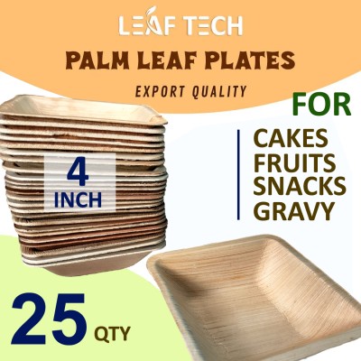 Leaftech 4 Inch square Areca Leaf bowl (25 No's - Chutney, Cake, Fruit, and Snacks)) Chip & Dip Tray(Pack of 25)