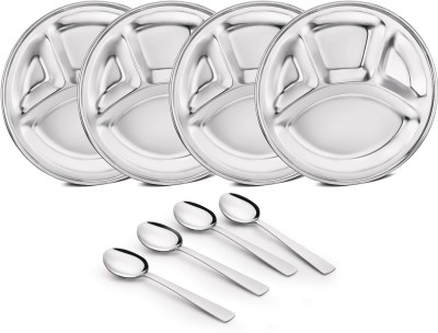 Classic Essentials 4 in 1 Compartments Bhojan Thali with Spoon Sectioned Plate(Pack of 4)