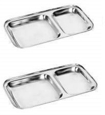 Dynore Stainless Steel 2 IN 1 Two Compartment Nasta/Dinner Plate- Set of 2 Sectioned Plate(Pack of 2)