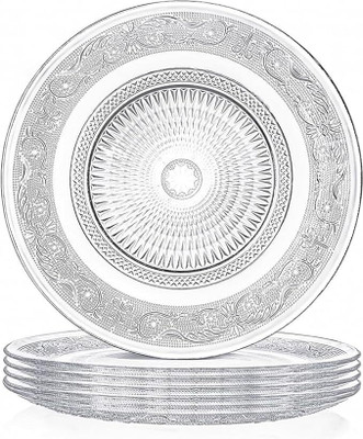 T R Creation 7 Inch Snack Serving Plate Round Clear ,Transparent Plate Tray(Pack of 6, Microwave Safe)