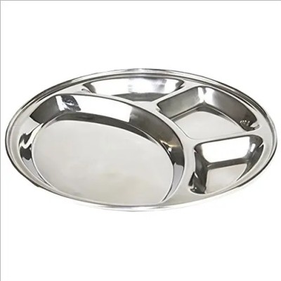 Dynore Stainless Steel 4 Compartment Thali/Round Thali/Mess Tray/Dinner Thali- Set of 1 Sectioned Plate