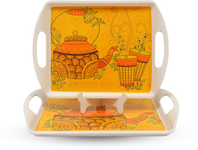 AURKA M8 Rectangle Serving Tray Set Convenient and Easy to Clean Platters for Food Tray(Pack of 2, Microwave Safe)
