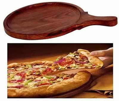 Ruby Perl Wooden Round Pizza Plate with Handle, Cutting Board, Food Paddle Serving Tray Pizza Tray