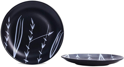 caffeine Ceramic Handmade Black Bamboo 10 inch_NEW PTD303 Dinner Plate(Pack of 6, Microwave Safe)