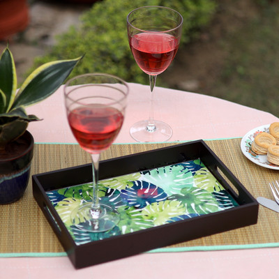 DULI Enamel Painted Multipurpose Serving Tray for Home & Kitchen (Leaves 12x8 inch) Tray
