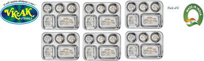 VPSK Stainless Steel 5 Partition Rectangular Bhojan Thaal, Set of 6 Pcs Sectioned Plate(Pack of 6)